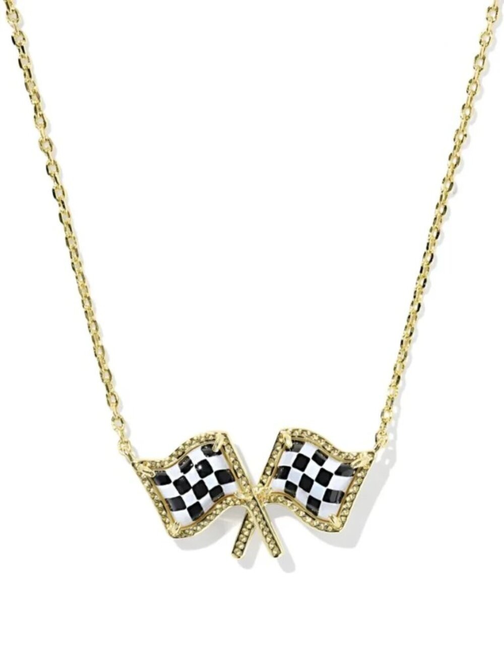Kendra Scott x Checkered Flag Gold Short Pendant Necklace